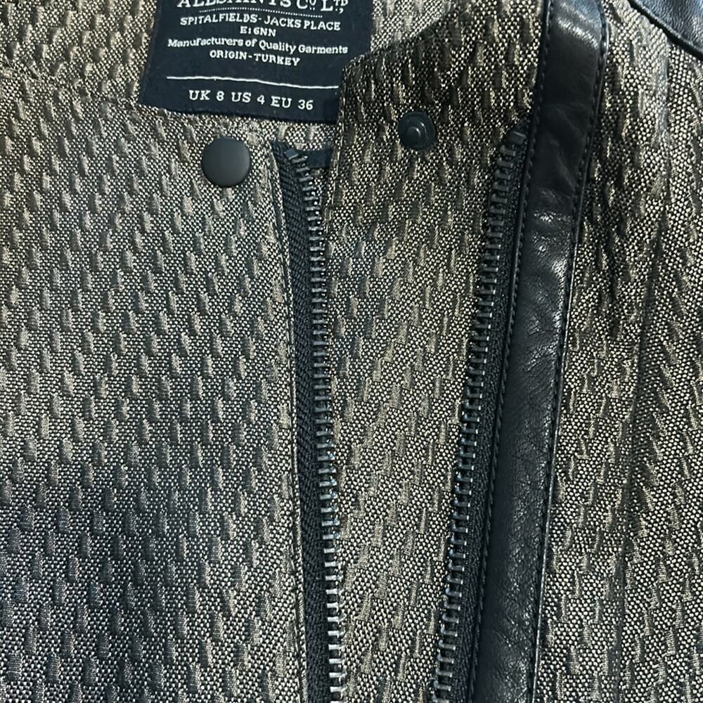 Woman’s Allsaints Abel Biker Jacket Black Leather Contrast Sleeves Size 4 - Picture 10 of 12